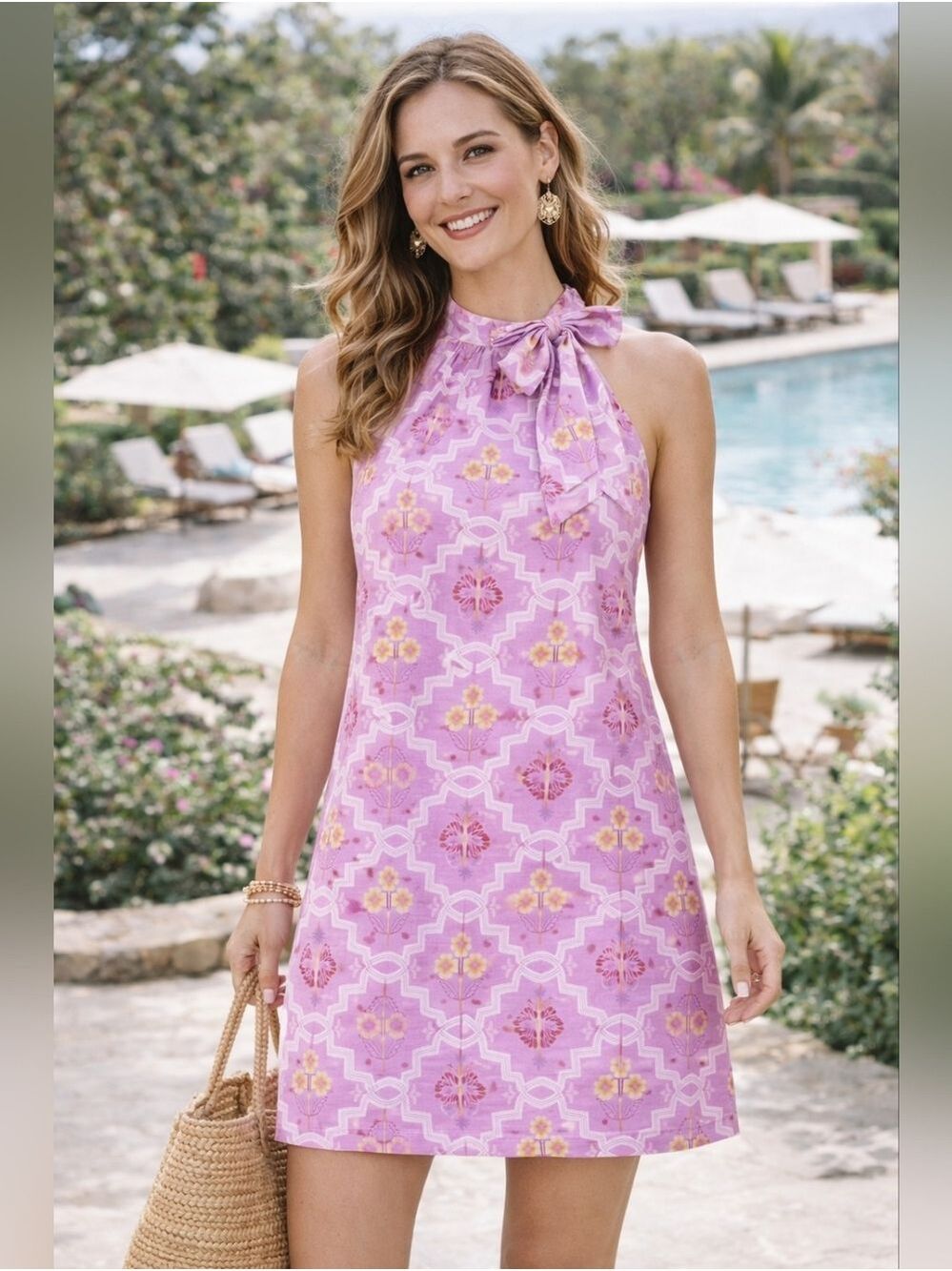 Ann Taylor Petite Floral Halter Dress Pink Purple Mini Size MP NWOT
